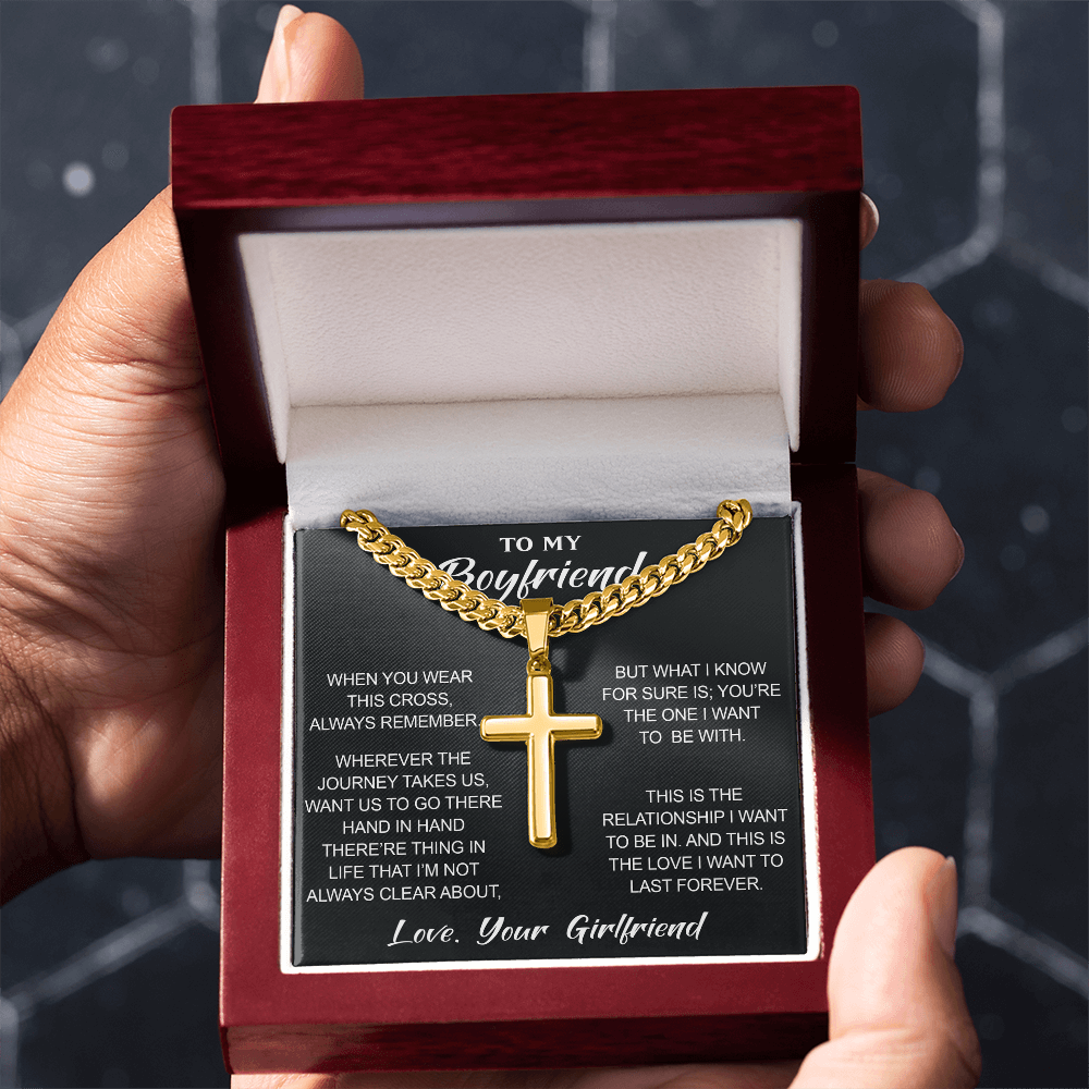Personalized Cross with Cuban Link Chain for Boyfriend, Gift from Partner, Girlfriend, Soulmate -  Birthday, Valentine Present.