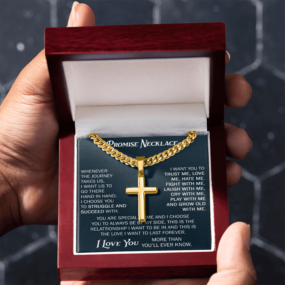 Personalized Cross with Cuban Link Chain For Him, Promise Gift For Boyfriend, BF Birthday Gift, Anniversary Gift For Him