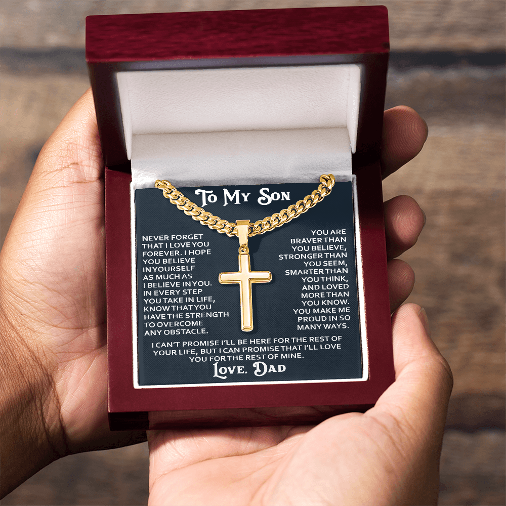 To My Son Artisan Cross Necklace - Birthday Christmas Gift from Dad Father Heartfelt Jewelry Present (136837190196)