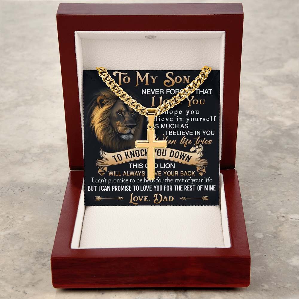To My Son Personalized Cross with Cuban Link Chain Gift from Dad - Unique Gift for Birthday, Back to School, Graduation or any Special Occasion.