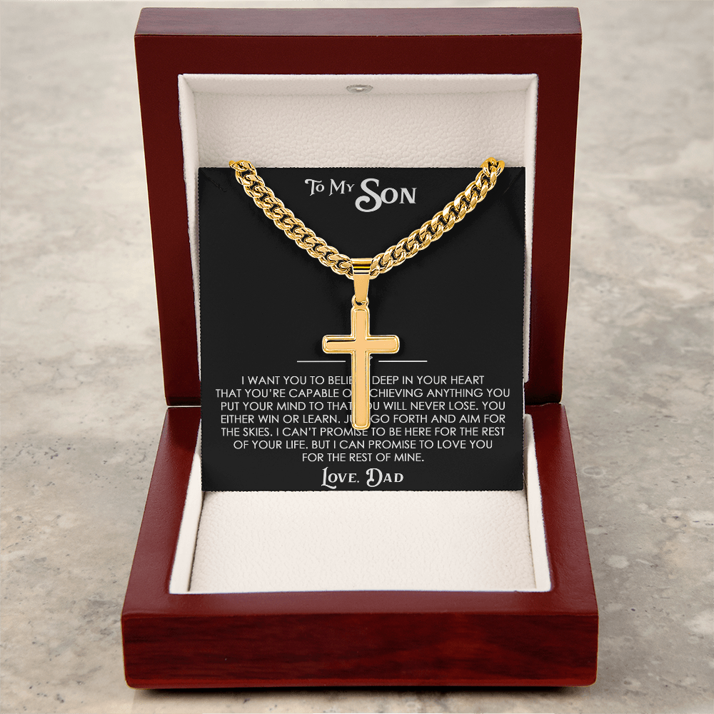 To My Son Gift From Dad  - Personalized Cross with Cuban Link Chain For Children, Faith Gift for any Occasion