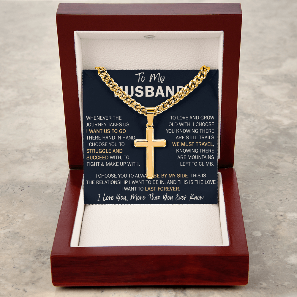 To My Husband Personalized Cross with Cuban Link Chain - Perfect Gift for Birthday, Valentine, Wedding Anniversary or any Special Occasion.