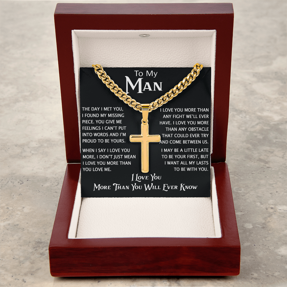 To My Man Personalized Cross with Cuban Link Chain - Perfect Gift for Birthday, Christmas