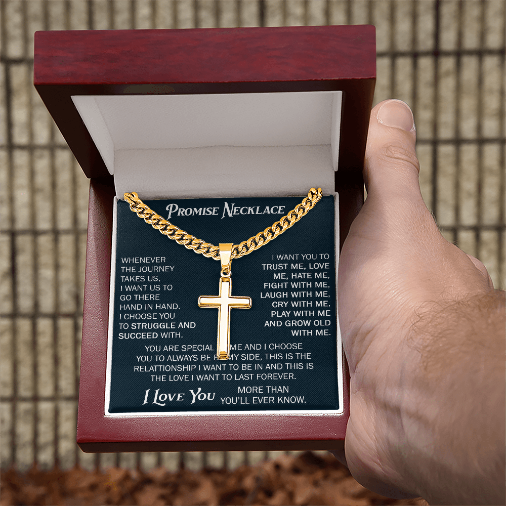 Personalized Cross with Cuban Link Chain For Him, Promise Gift For Boyfriend, BF Birthday Gift, Anniversary Gift For Him