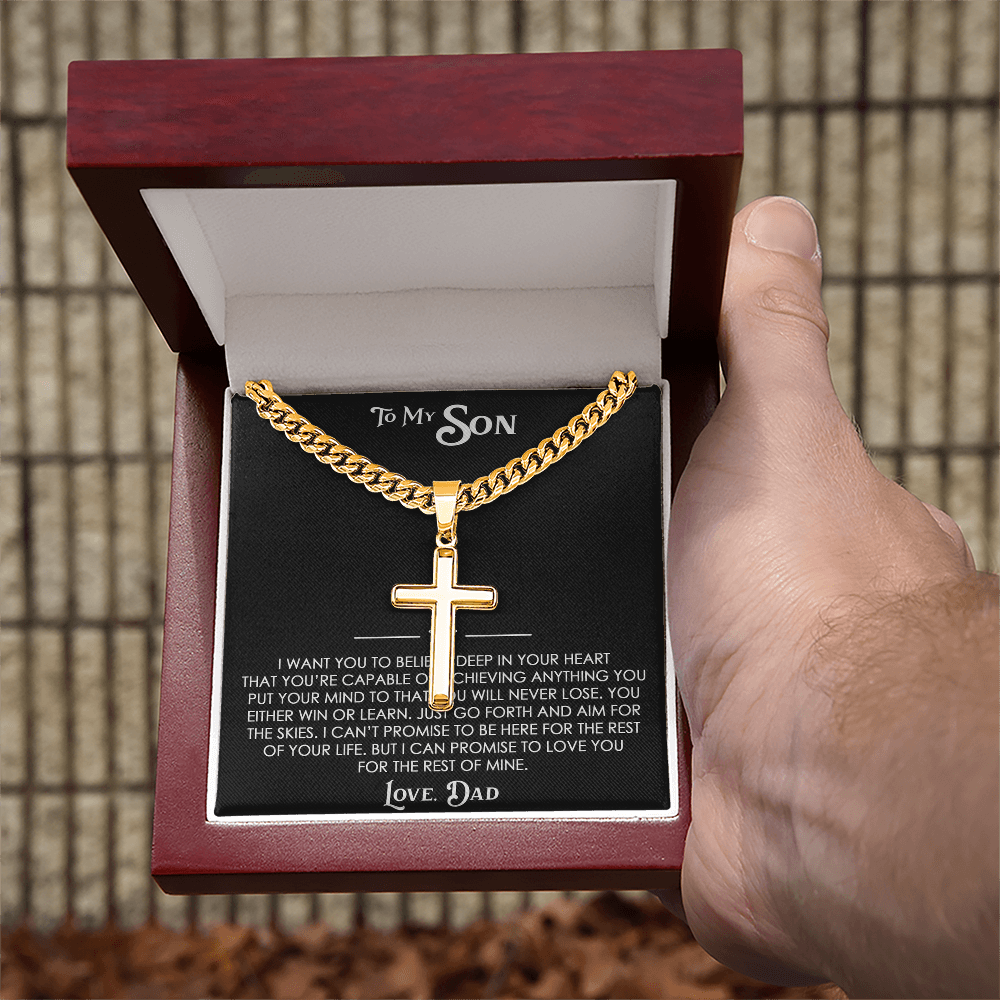 To My Son Gift From Dad  - Personalized Cross with Cuban Link Chain For Children, Faith Gift for any Occasion