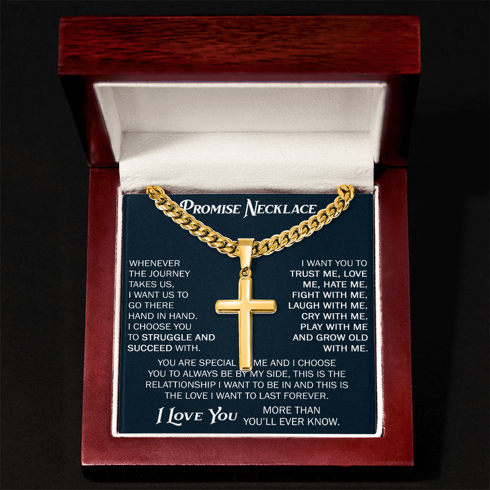Personalized Cross with Cuban Link Chain For Him, Promise Gift For Boyfriend, BF Birthday Gift, Anniversary Gift For Him
