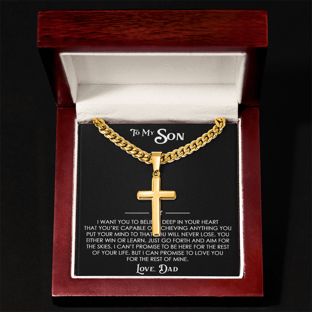 To My Son Gift From Dad  - Personalized Cross with Cuban Link Chain For Children, Faith Gift for any Occasion