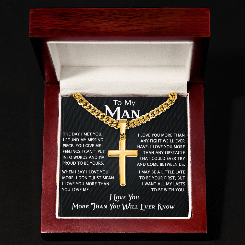 To My Man Personalized Cross with Cuban Link Chain - Perfect Gift for Birthday, Christmas