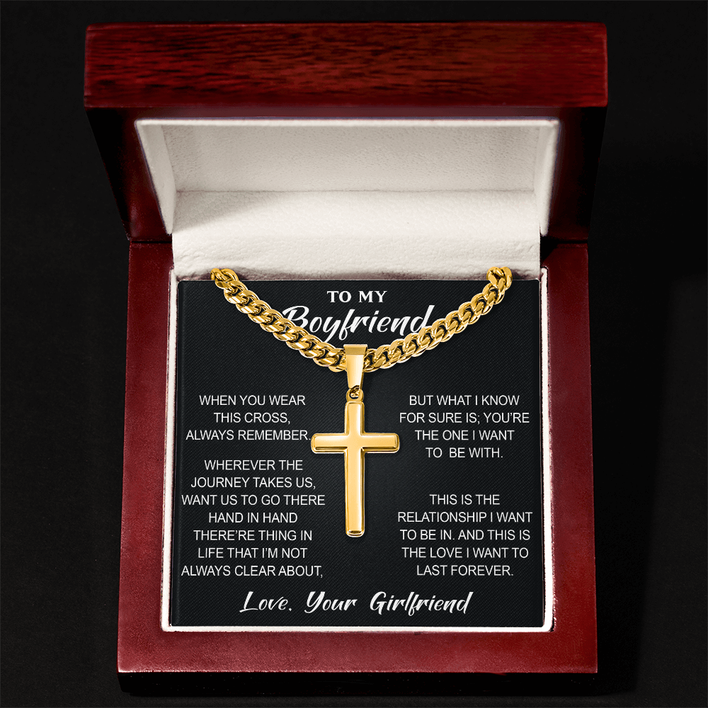 Personalized Cross with Cuban Link Chain for Boyfriend, Gift from Partner, Girlfriend, Soulmate -  Birthday, Valentine Present.