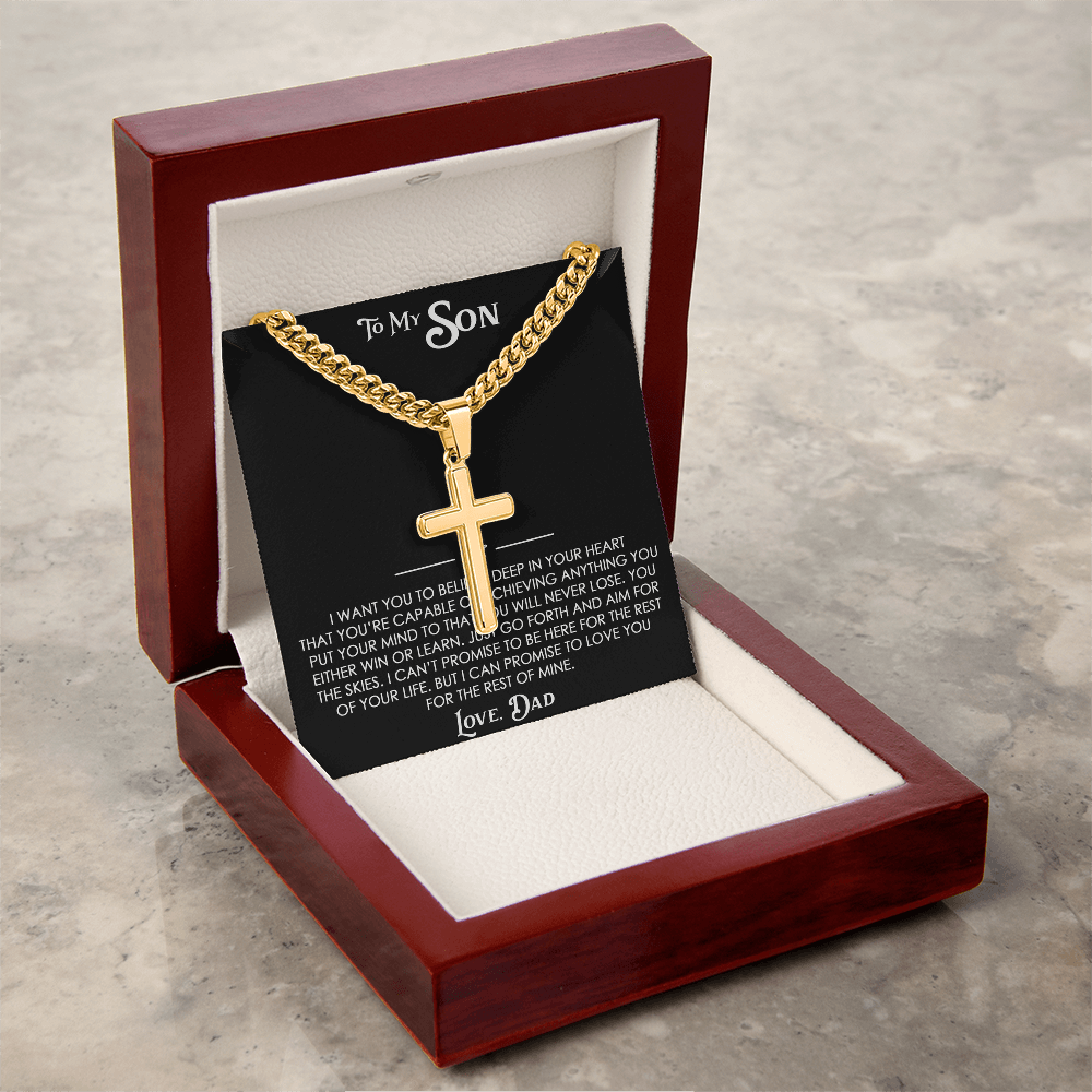To My Son Gift From Dad  - Personalized Cross with Cuban Link Chain For Children, Faith Gift for any Occasion