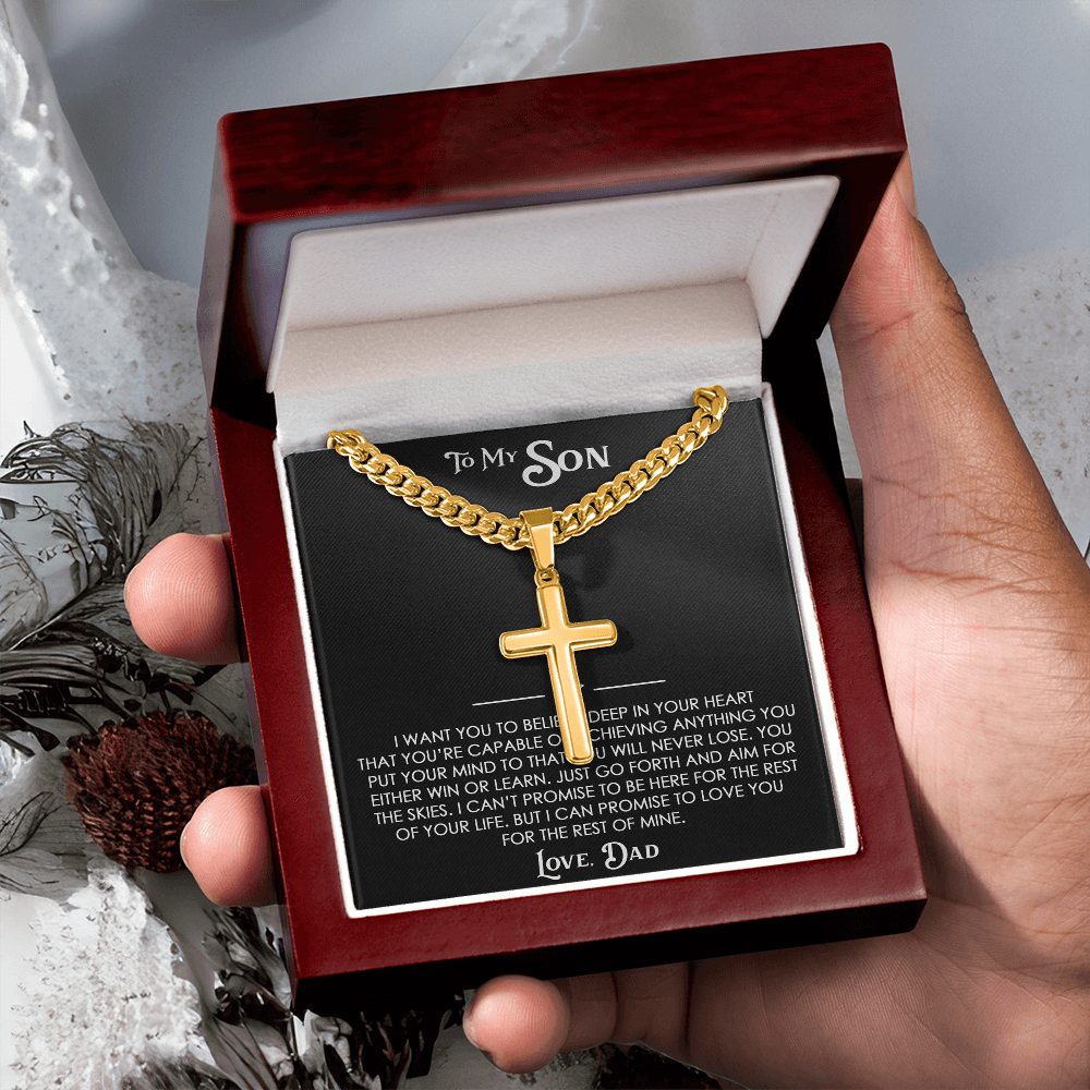 To My Son Gift From Dad  - Personalized Cross with Cuban Link Chain For Children, Faith Gift for any Occasion