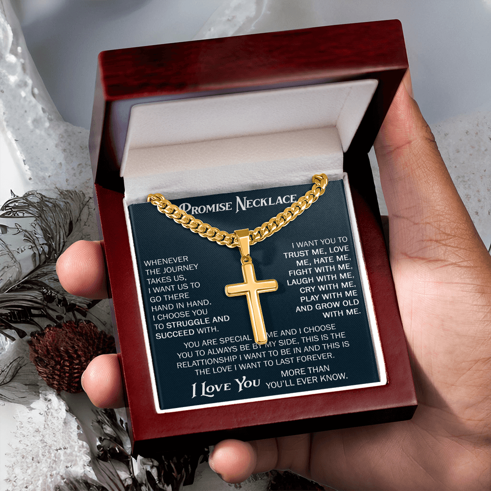 Personalized Cross with Cuban Link Chain For Him, Promise Gift For Boyfriend, BF Birthday Gift, Anniversary Gift For Him