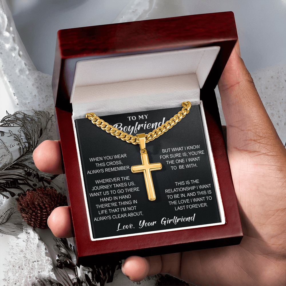 Personalized Cross with Cuban Link Chain for Boyfriend, Gift from Partner, Girlfriend, Soulmate -  Birthday, Valentine Present.