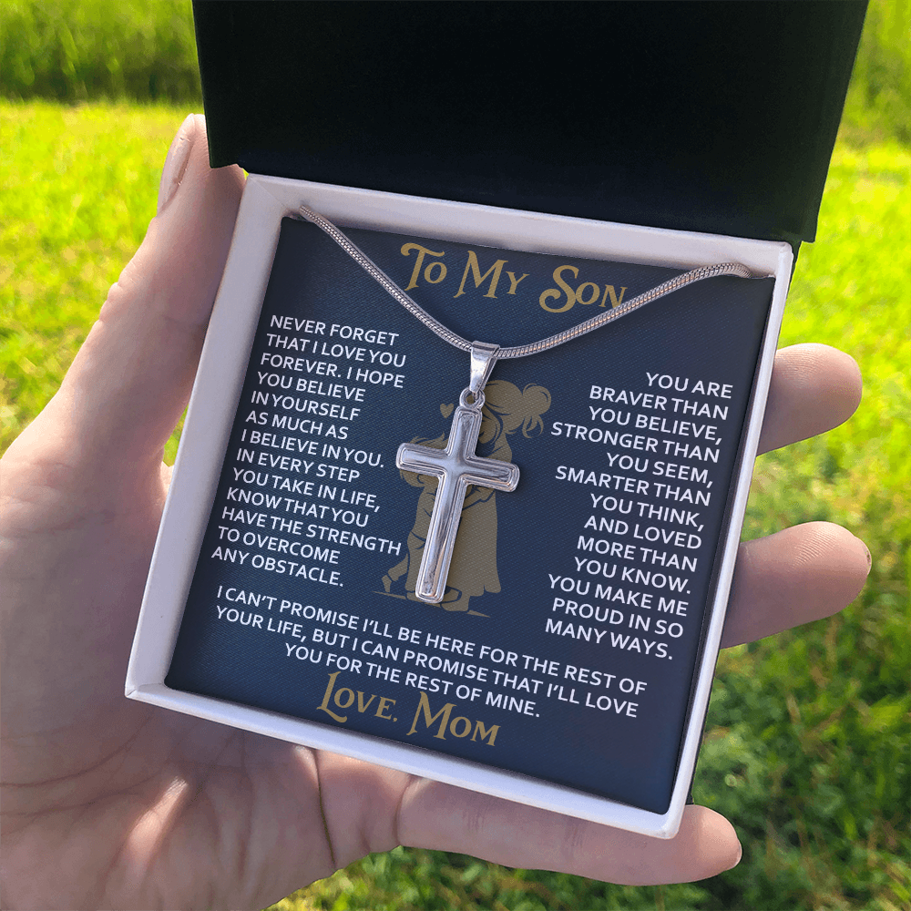 To My Daughter Gift From Mom Mama Mother - Artisan Cross Necklace with Snake Chain for Birthday Christmas Back to School or Special Occasion