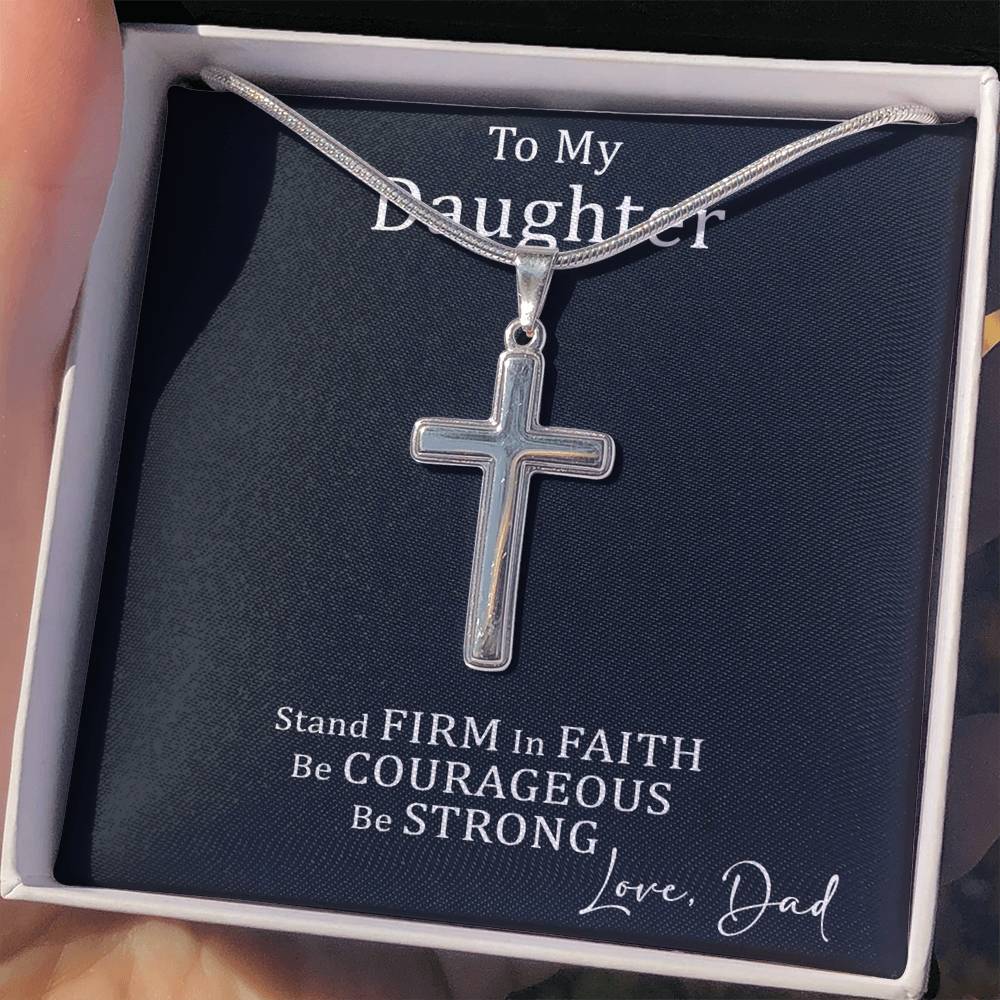 Dad to Daughter Cross Necklace with Cuban link Chain and Meaningful Keepsake Card - Ready To Give Gift In Box.