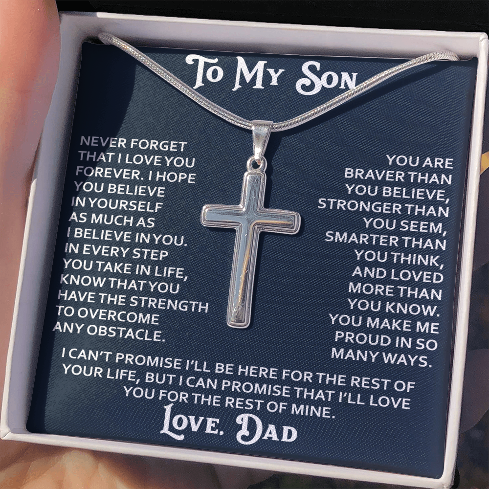 To My Son Artisan Cross Necklace - Birthday Christmas Gift from Dad Father Heartfelt Jewelry