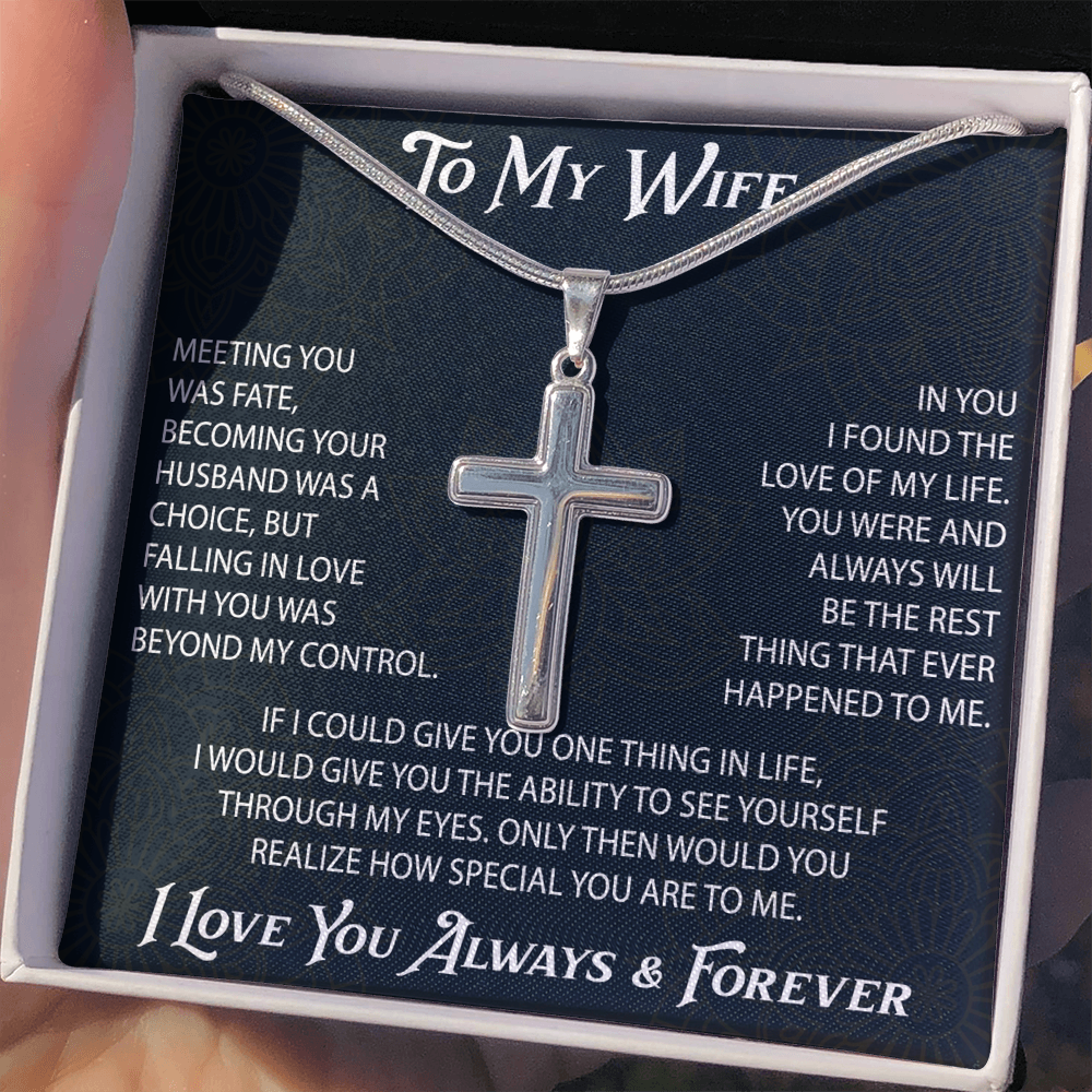 To My Belove Wife with Artisan Cross Necklace Gift from Husband - Great Gift for Birthday, Christmas or any Special Occasion.