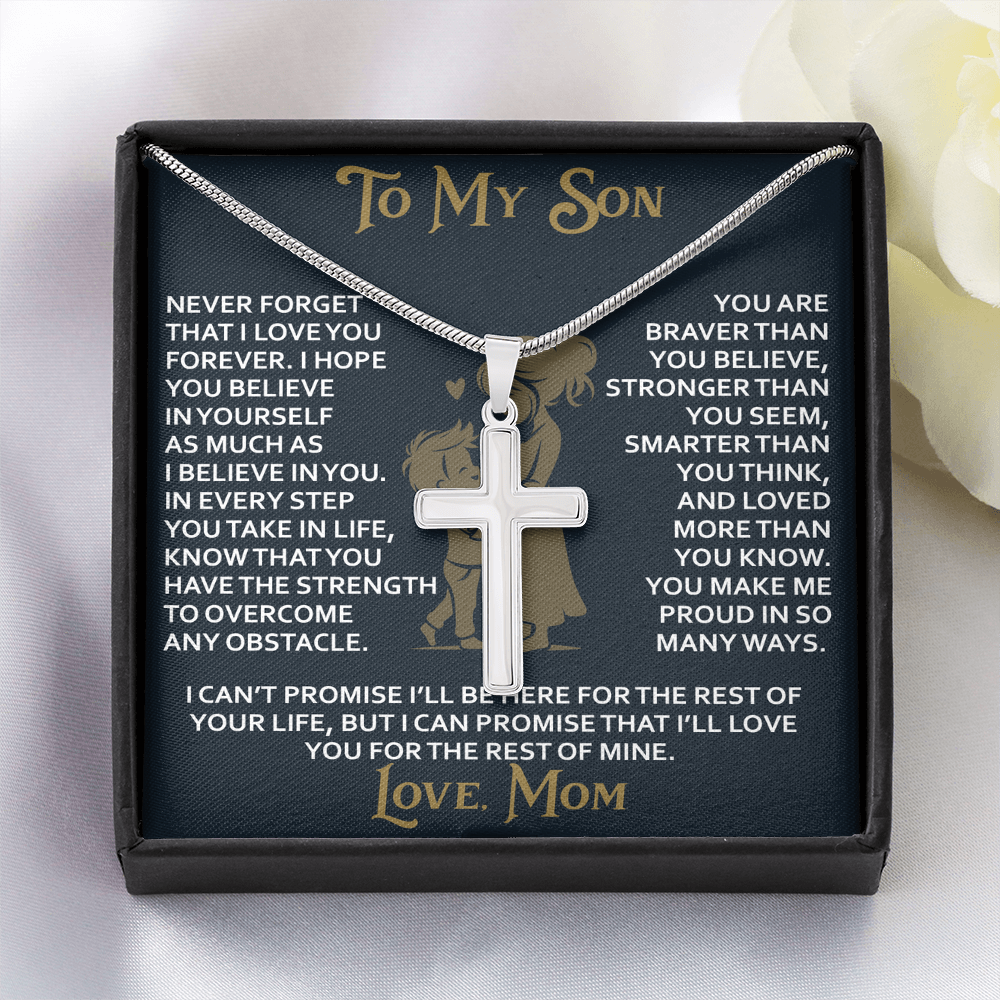 To My Daughter Gift From Mom Mama Mother - Artisan Cross Necklace with Snake Chain for Birthday Christmas Back to School or Special Occasion