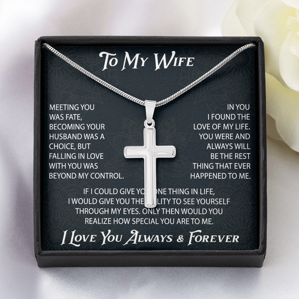 To My Belove Wife with Artisan Cross Necklace Gift from Husband - Great Gift for Birthday, Christmas or any Special Occasion.