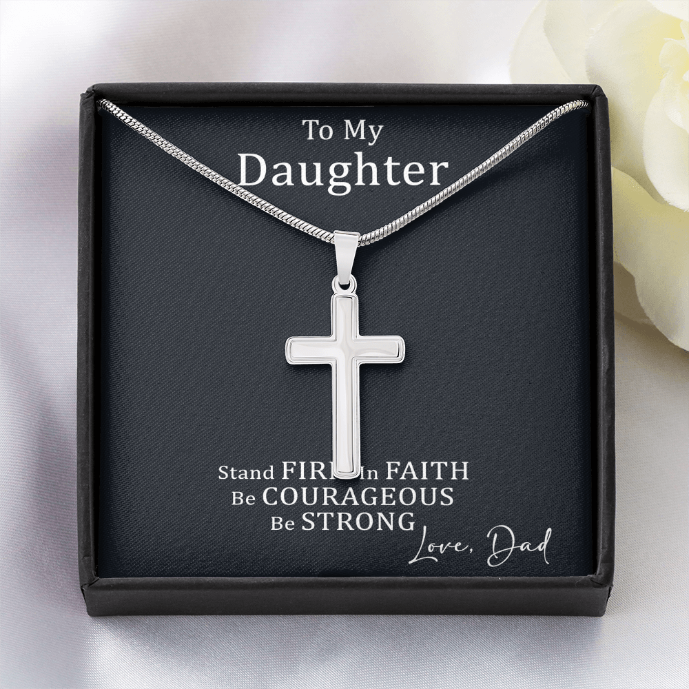 Dad to Daughter Cross Necklace with Cuban link Chain and Meaningful Keepsake Card - Ready To Give Gift In Box.