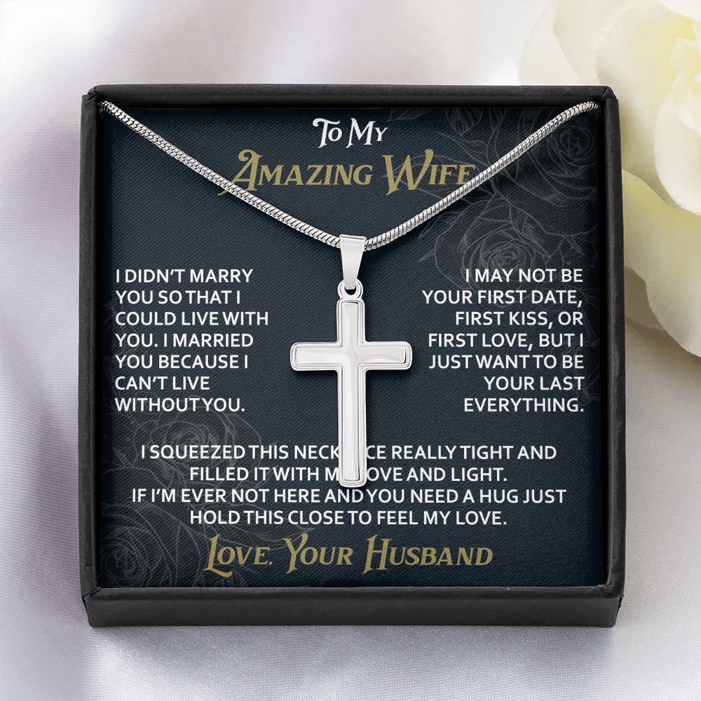 To My Amazing Wife Artisan Cross Necklace from Husband -Valentine Jewelry For Soulmate Bride - Gift for Birthday Christmas