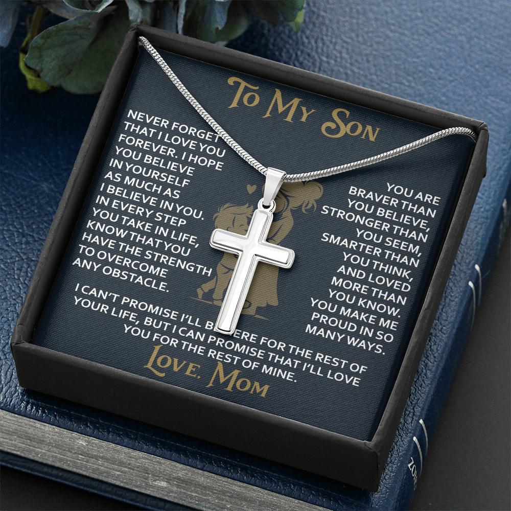 To My Daughter Gift From Mom Mama Mother - Artisan Cross Necklace with Snake Chain for Birthday Christmas Back to School or Special Occasion