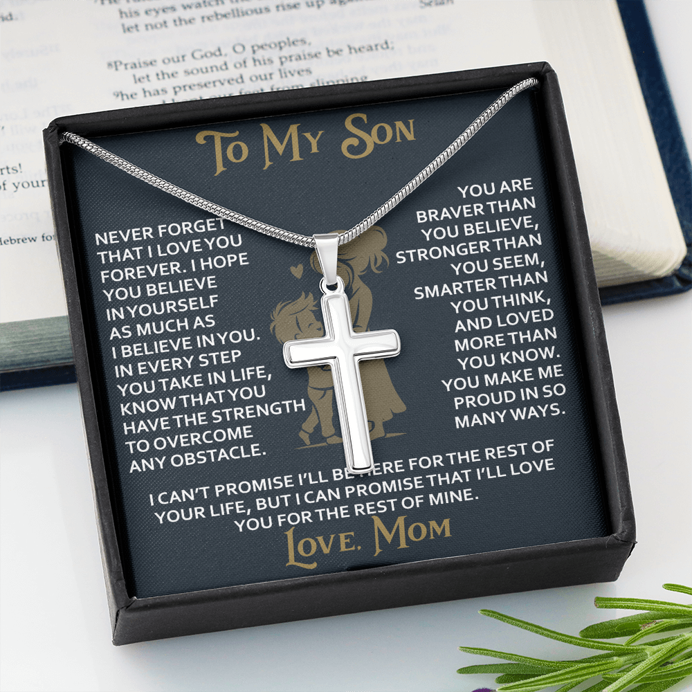 To My Daughter Gift From Mom Mama Mother - Artisan Cross Necklace with Snake Chain for Birthday Christmas Back to School or Special Occasion