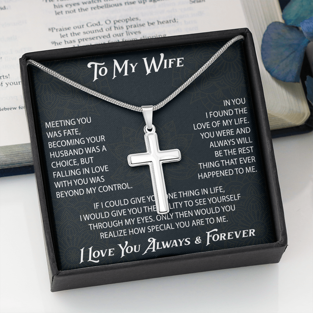 To My Belove Wife with Artisan Cross Necklace Gift from Husband - Great Gift for Birthday, Christmas or any Special Occasion.