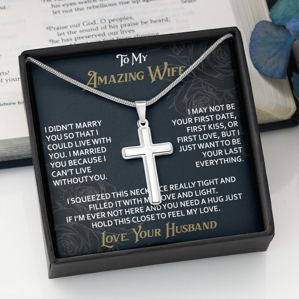To My Amazing Wife Artisan Cross Necklace from Husband -Valentine Jewelry For Soulmate Bride - Gift for Birthday Christmas