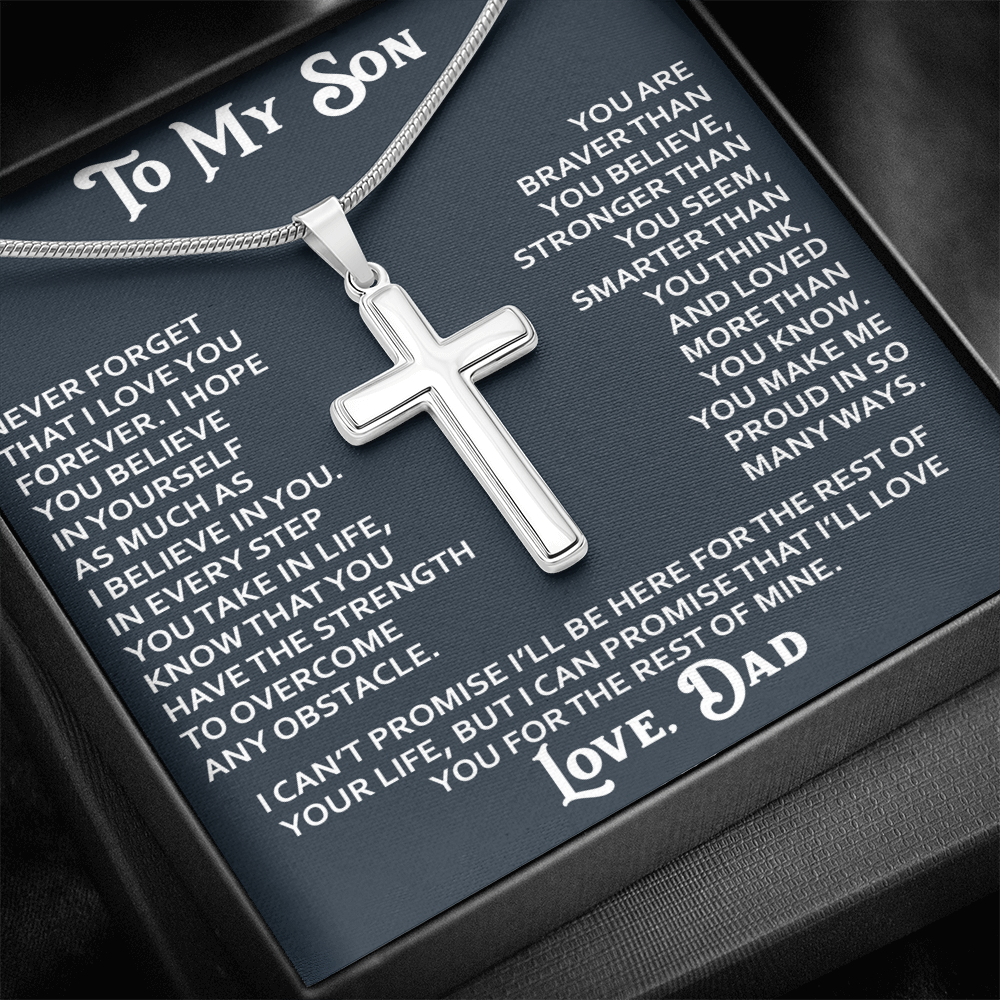 To My Son Artisan Cross Necklace - Birthday Christmas Gift from Dad Father Heartfelt Jewelry