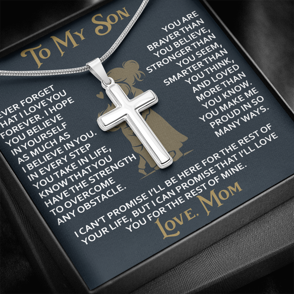 To My Daughter Gift From Mom Mama Mother - Artisan Cross Necklace with Snake Chain for Birthday Christmas Back to School or Special Occasion