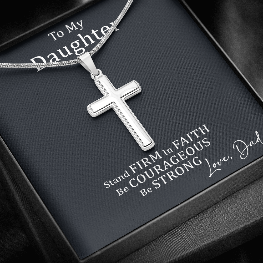 Dad to Daughter Cross Necklace with Cuban link Chain and Meaningful Keepsake Card - Ready To Give Gift In Box.