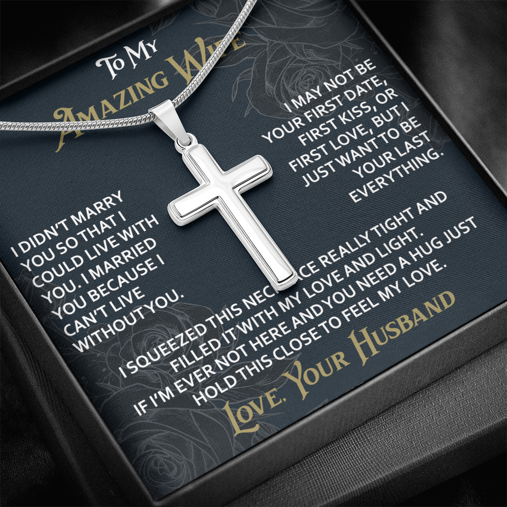 To My Amazing Wife Artisan Cross Necklace from Husband -Valentine Jewelry For Soulmate Bride - Gift for Birthday Christmas