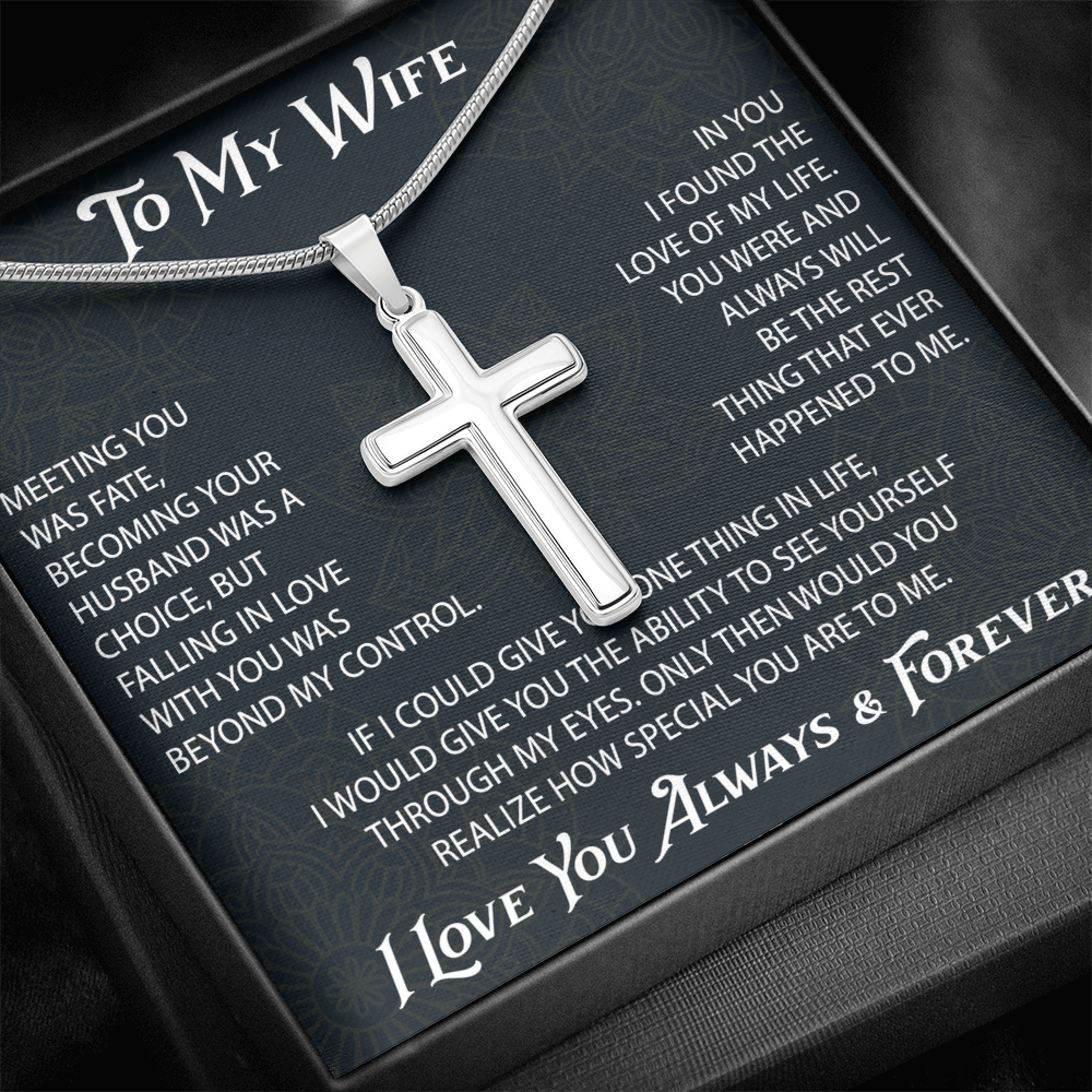To My Belove Wife with Artisan Cross Necklace Gift from Husband - Great Gift for Birthday, Christmas or any Special Occasion.