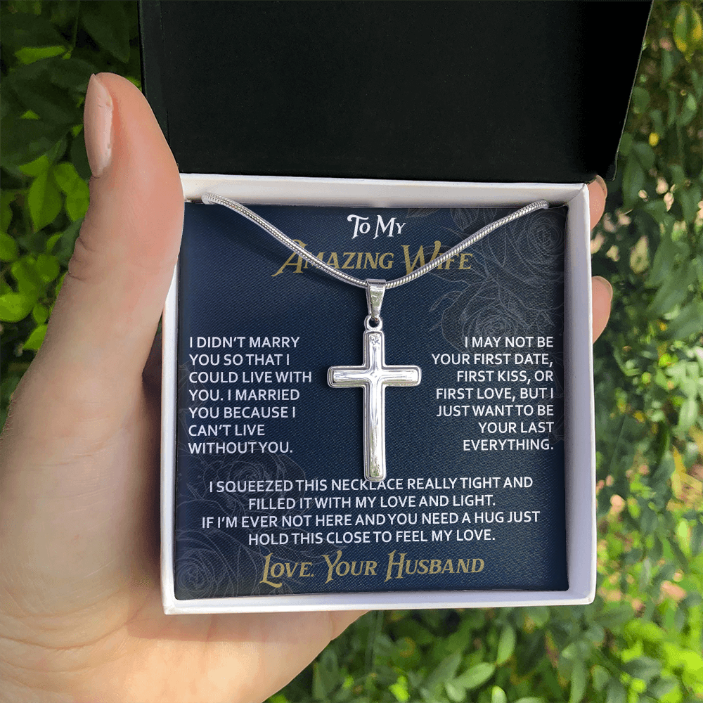 To My Amazing Wife Artisan Cross Necklace from Husband -Valentine Jewelry For Soulmate Bride - Gift for Birthday Christmas