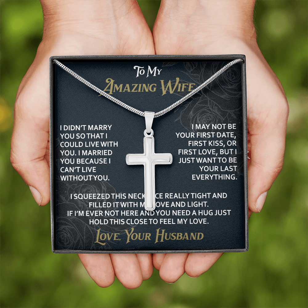 To My Amazing Wife Artisan Cross Necklace from Husband -Valentine Jewelry For Soulmate Bride - Gift for Birthday Christmas