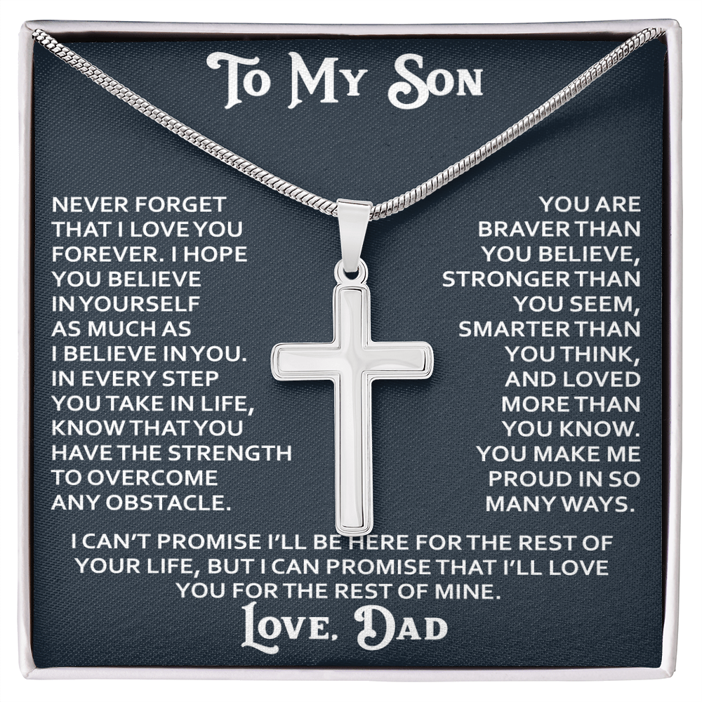 To My Son Artisan Cross Necklace - Birthday Christmas Gift from Dad Father Heartfelt Jewelry