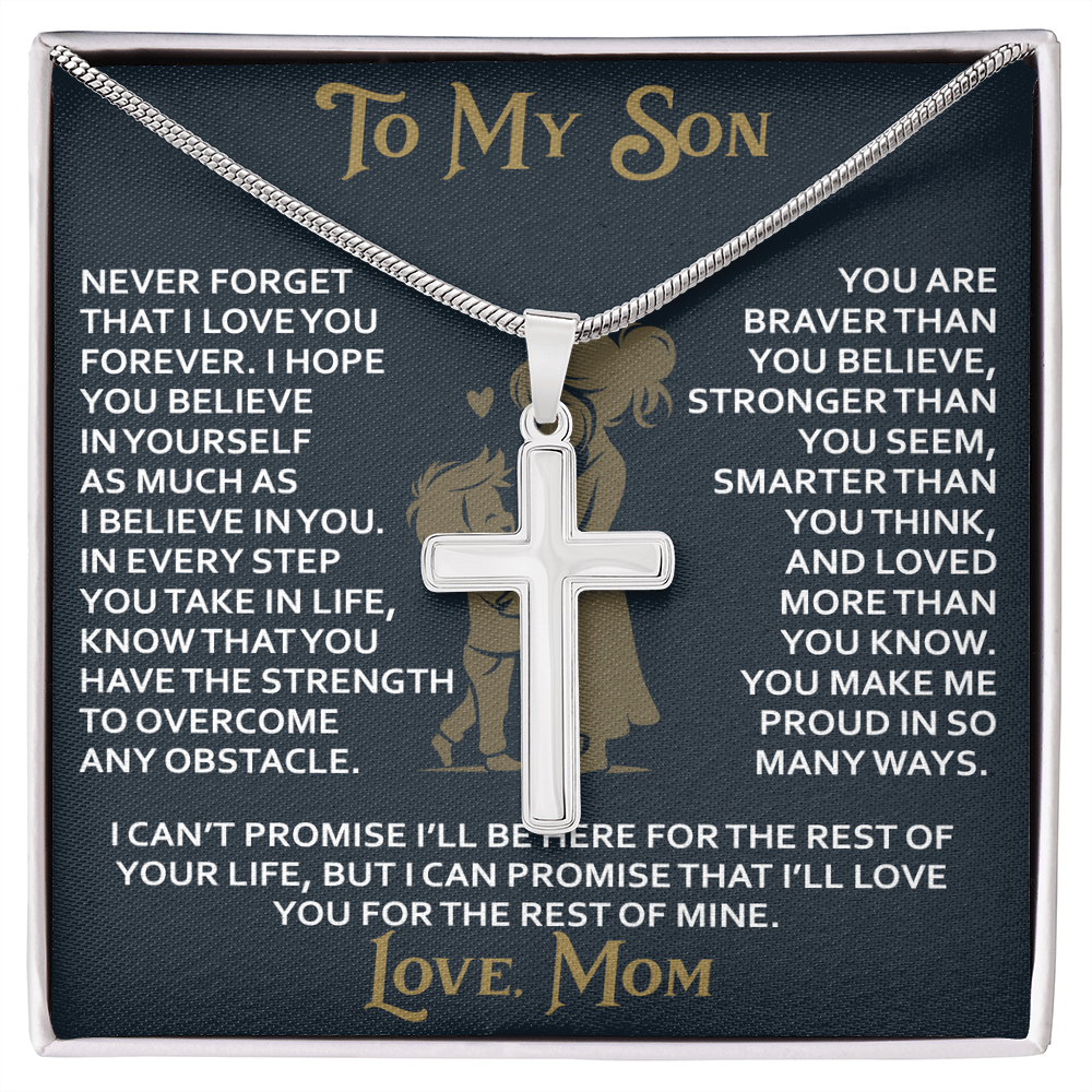 To My Daughter Gift From Mom Mama Mother - Artisan Cross Necklace with Snake Chain for Birthday Christmas Back to School or Special Occasion