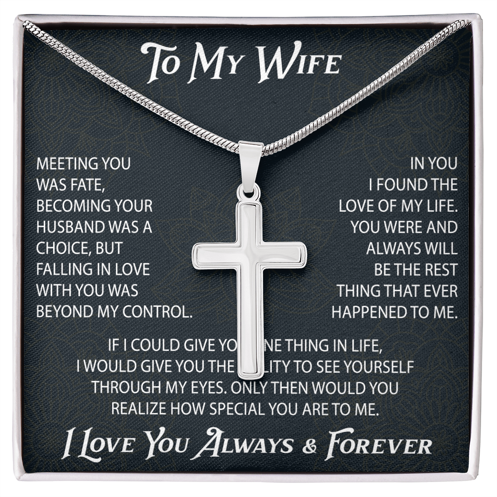 To My Belove Wife with Artisan Cross Necklace Gift from Husband - Great Gift for Birthday, Christmas or any Special Occasion.