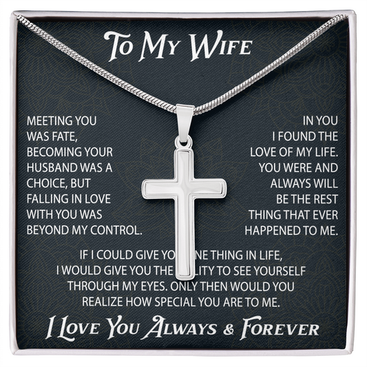 To My Belove Wife with Artisan Cross Necklace Gift from Husband - Great Gift for Birthday, Christmas or any Special Occasion.