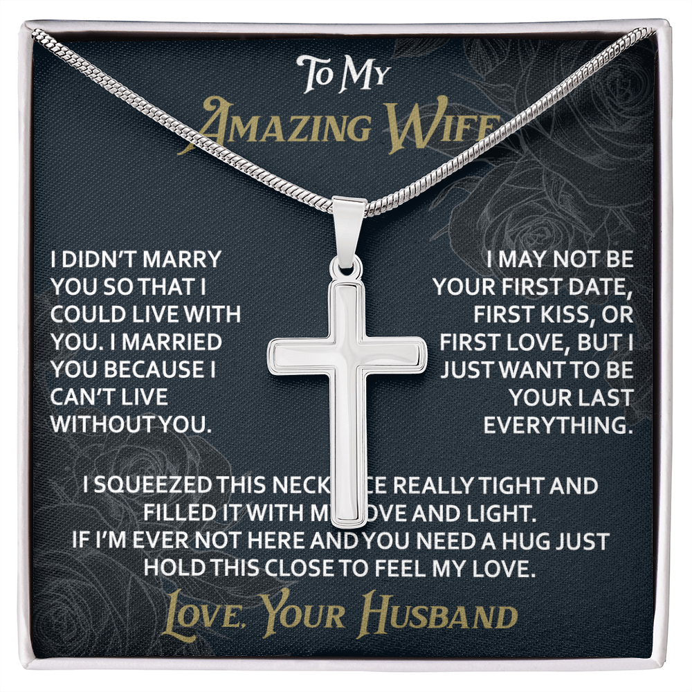 To My Amazing Wife Artisan Cross Necklace from Husband -Valentine Jewelry For Soulmate Bride - Gift for Birthday Christmas