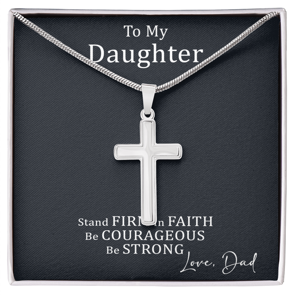 Dad to Daughter Cross Necklace with Cuban link Chain and Meaningful Keepsake Card - Ready To Give Gift In Box.
