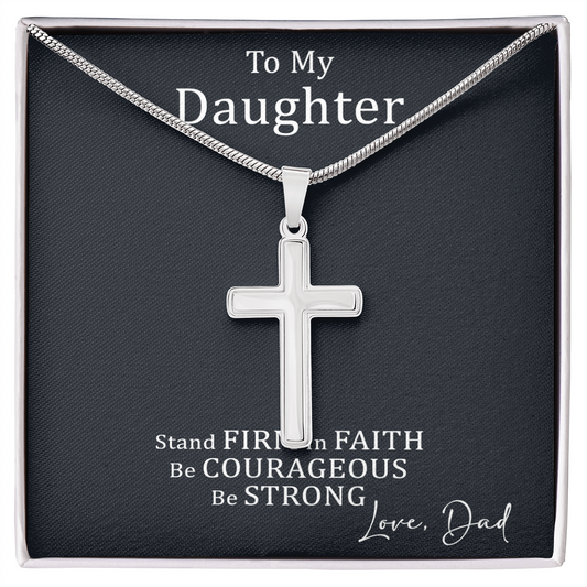 Dad to Daughter Cross Necklace with Cuban link Chain and Meaningful Keepsake Card - Ready To Give Gift In Box.
