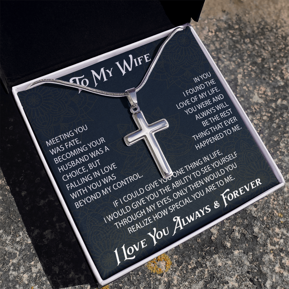 To My Belove Wife with Artisan Cross Necklace Gift from Husband - Great Gift for Birthday, Christmas or any Special Occasion.