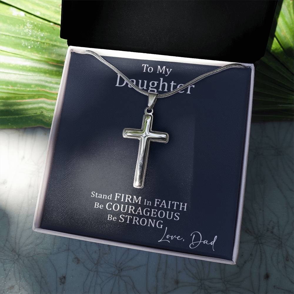 Dad to Daughter Cross Necklace with Cuban link Chain and Meaningful Keepsake Card - Ready To Give Gift In Box.