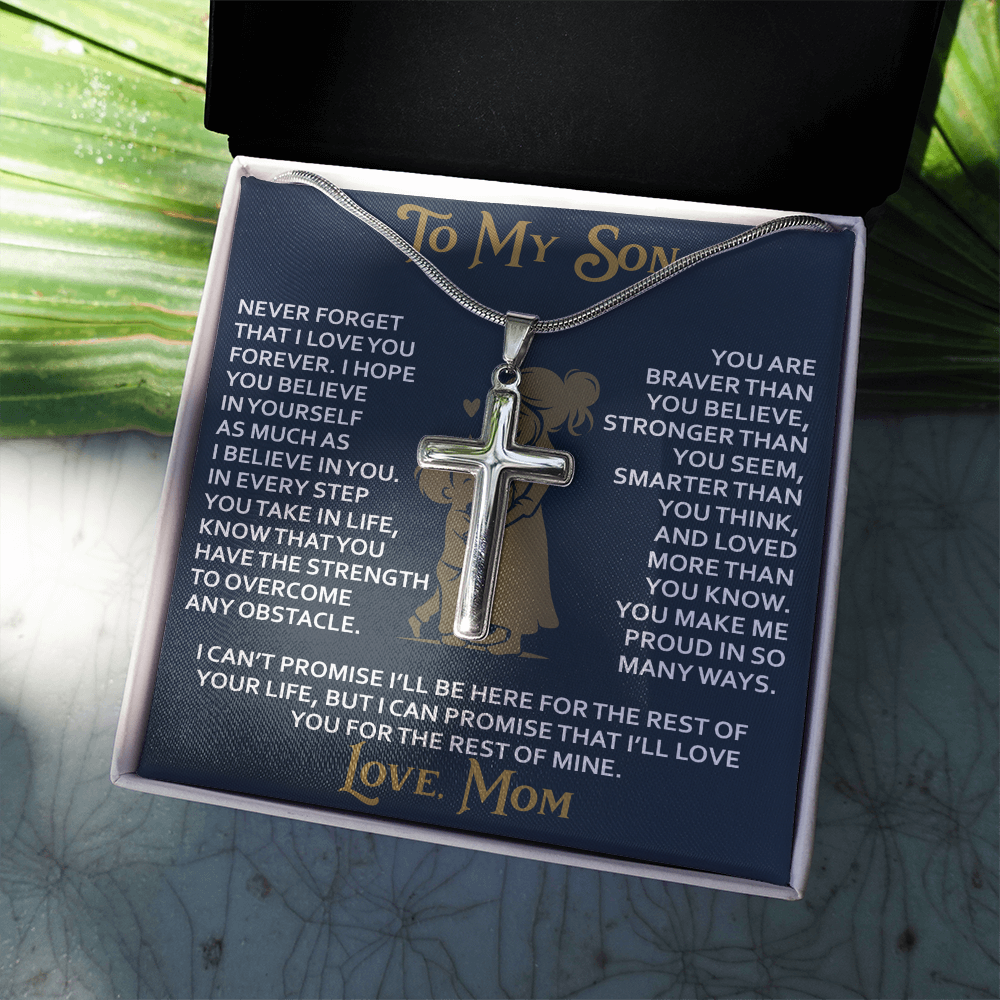 To My Daughter Gift From Mom Mama Mother - Artisan Cross Necklace with Snake Chain for Birthday Christmas Back to School or Special Occasion