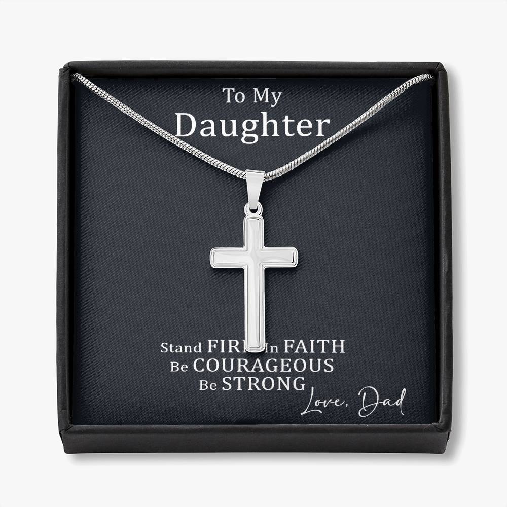 Dad to Daughter Cross Necklace with Cuban link Chain and Meaningful Keepsake Card - Ready To Give Gift In Box.