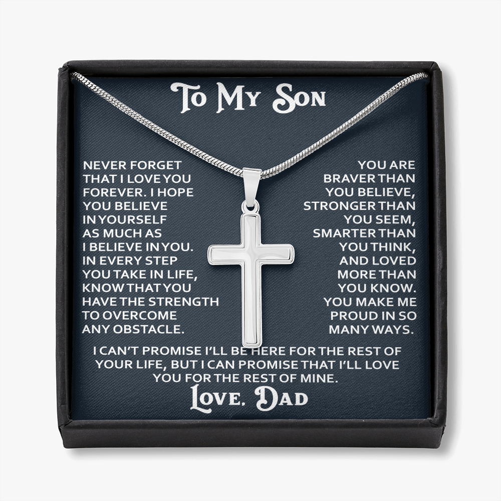 To My Son Artisan Cross Necklace - Birthday Christmas Gift from Dad Father Heartfelt Jewelry