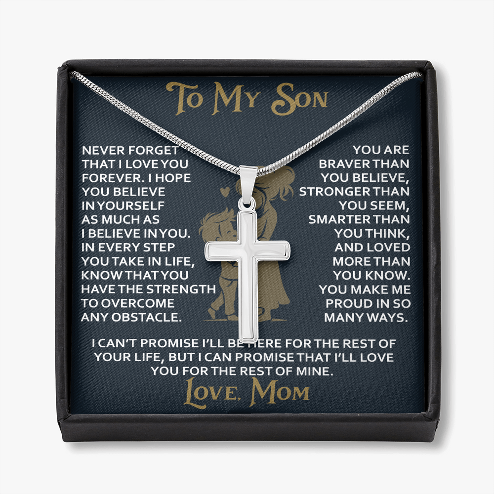 To My Daughter Gift From Mom Mama Mother - Artisan Cross Necklace with Snake Chain for Birthday Christmas Back to School or Special Occasion