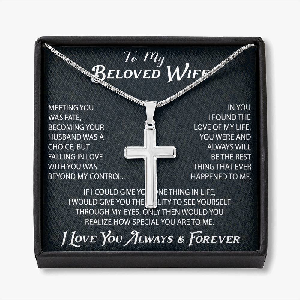 To My Belove Wife with Artisan Cross Necklace Gift from Husband - Great Present for Birthday, Christmas or any Special Occasion.